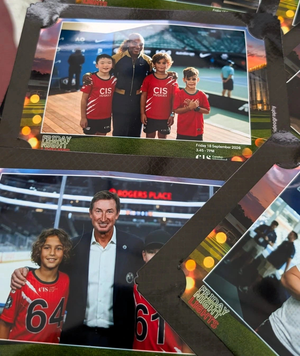 High quality physical photo prints generated by AI photo booth featuring celebrity backgrounds
